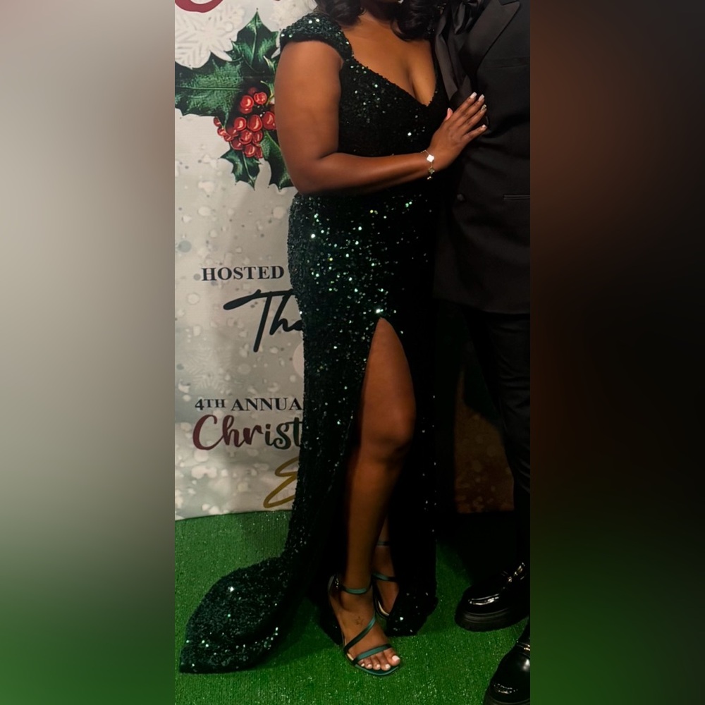 Green Sequin Evening Gown